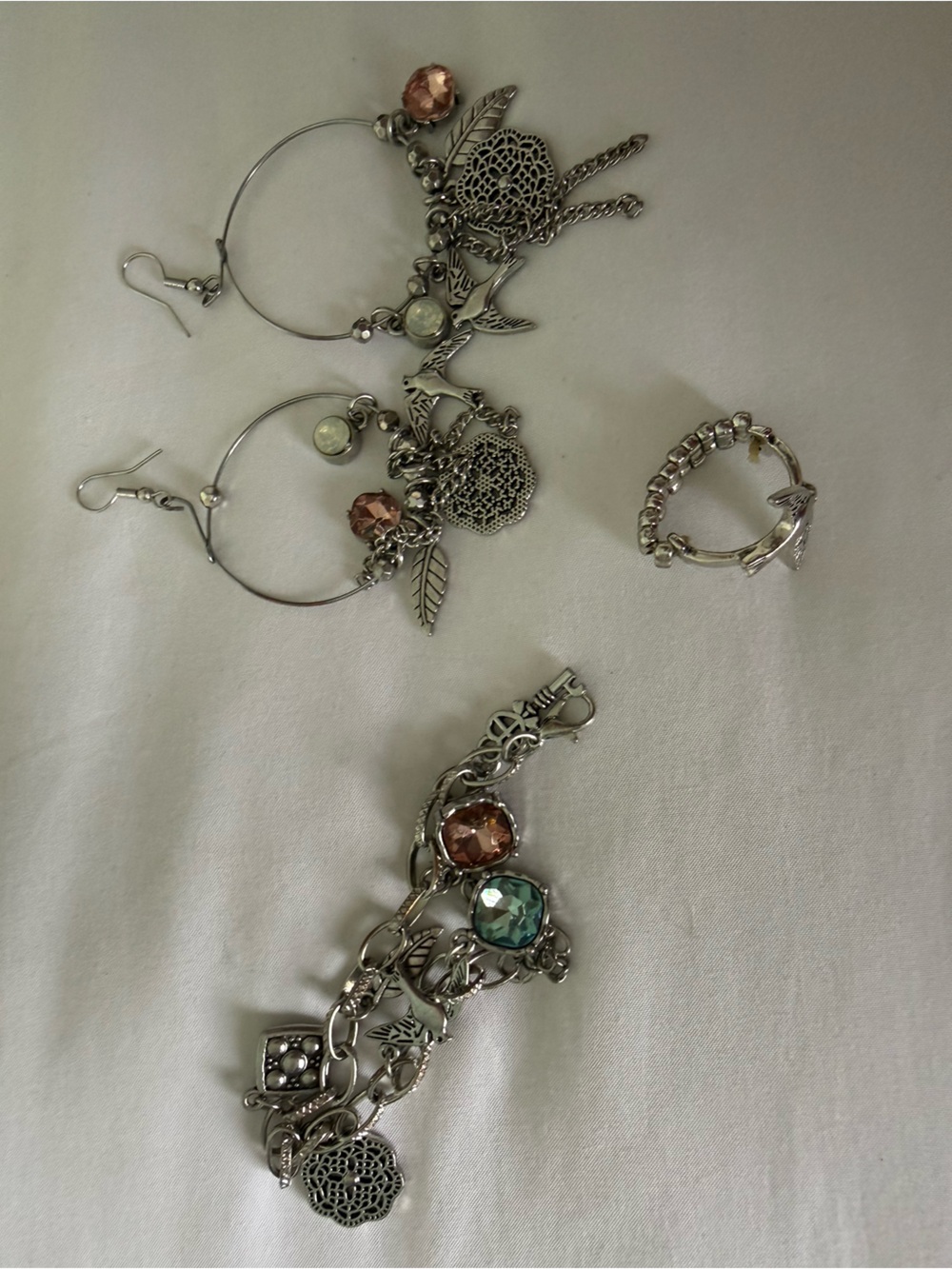 Paparazzi Silver-Tone Hoop Earrings with Peach and Aqua Stones